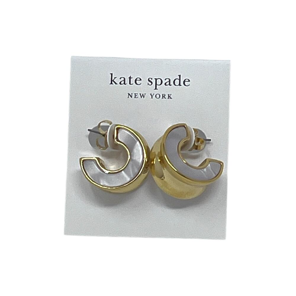 Kate Spade New York Gold Tone Bold Cream Tortoise Small Hoop Earrings NWT $98